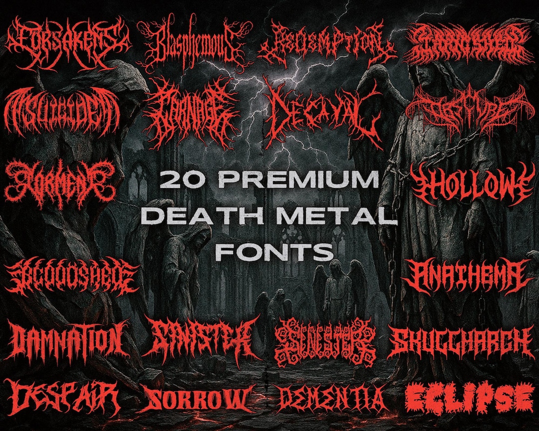 20 Premium Death Metal Fonts Bundle TTF OTF, Black Metal Fonts for Band ...