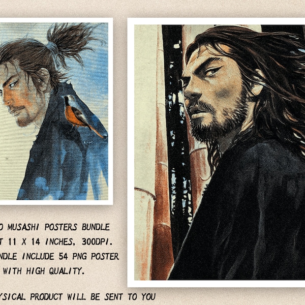 Miyamoto Musashi Vagabond Manga Digital Printable Wall Art, Japanese Manga Panels, Manga PNG Designs, Digital Downloads, Samurai Posters