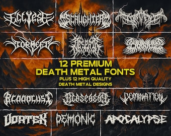 12 Premium Death Metal Fonts Vol. 2 + High-Quality Gothic, Black Metal, Horror Designs for Logos, Posters, Merch, Album Covers, and T-Shirts