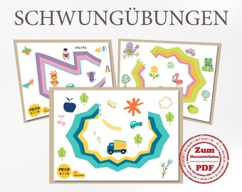 Schwungübungen für Kinder Vorschule - Bunte Druckvorlagen