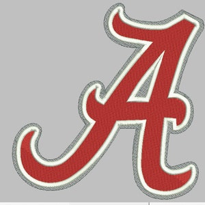 May include: A red and white stylized letter A with a white outline. The letter is in a cursive font.