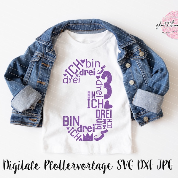 Plotter file Birthday number 3 (three) - SVG DXF JPG Plotter template Number for birthday Children's birthday Child Birthday