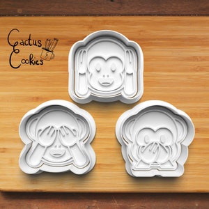 Digital STL file download for Three Wise Monkeys cookie cutter