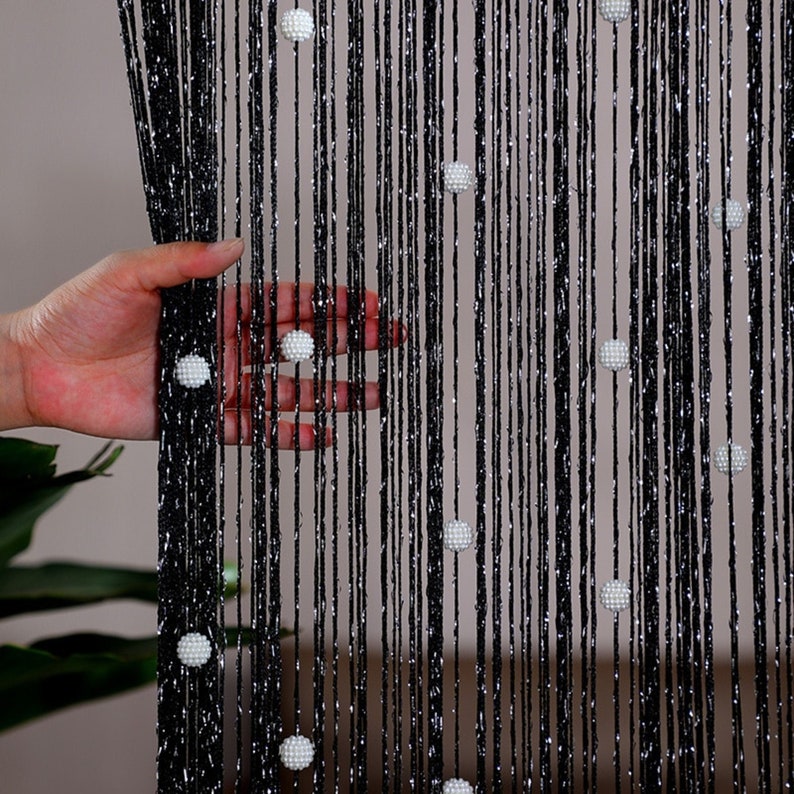 Boho Beaded Curtain Doorway Beads Bamboo With White Bayberry Beaded