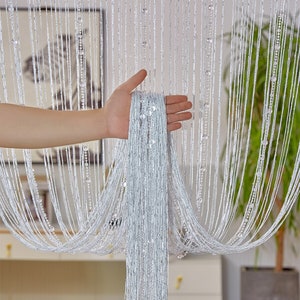 String Beaded Doorway Curtain 1x2 M Tassel Fringe Door Curtain for White Salon Bead and Sheer Curtains Crystal Cafe Curtains for Bedroom