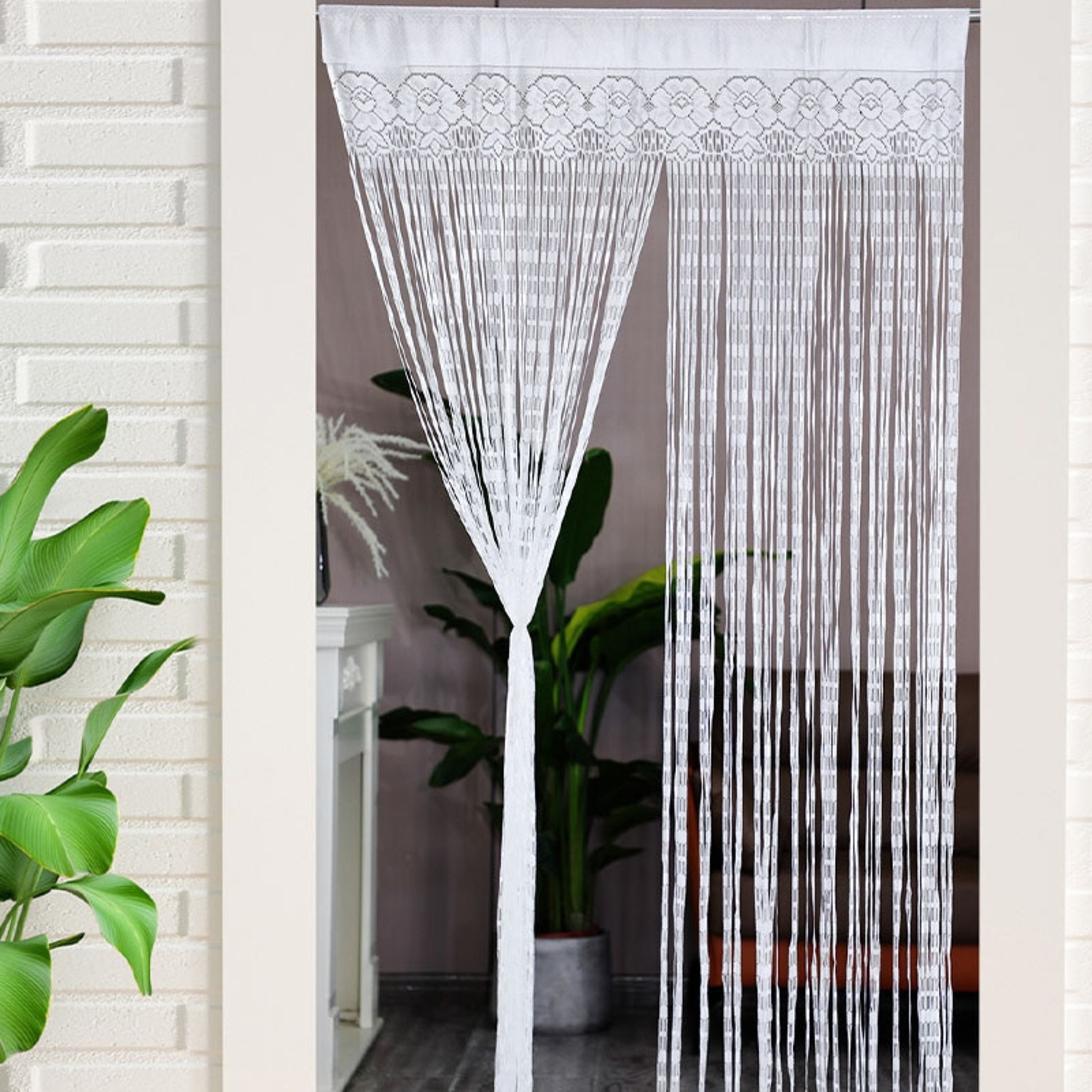 Boho Sheer Curtain Bead Fringe Indian String Door Curtain Linen