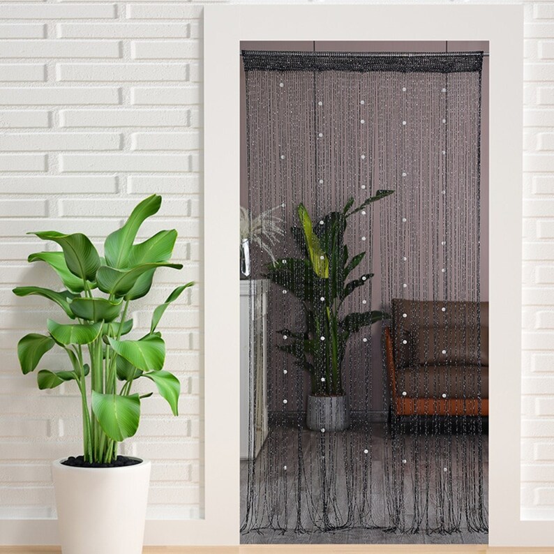 Boho Beaded Curtain Doorway Beads Bamboo With White Bayberry Beaded