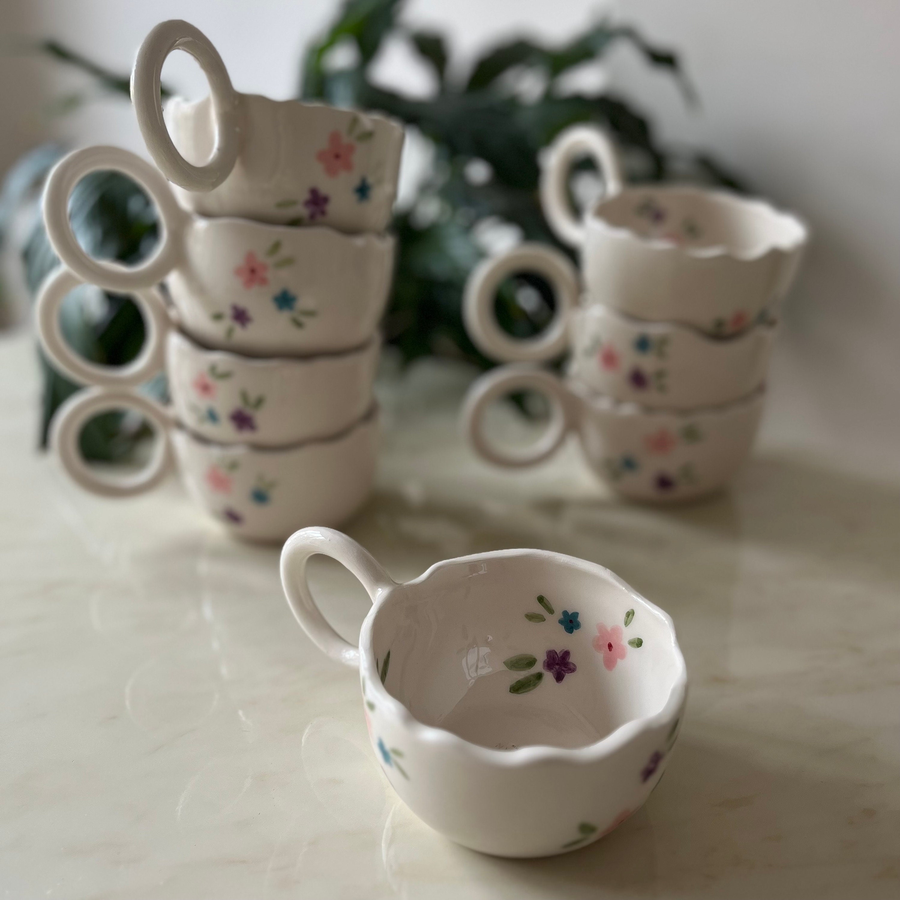 Sweety Handmade Ceramic Mug with Flowers