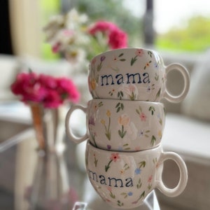 Flowers Handmade Ceramic Mug Mama Cup