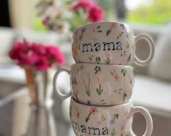 Flowers Handmade Ceramic Mug Mama Cup
