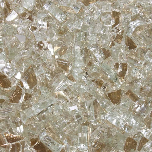 Fire Glass: 1/4-inch Thick Platinum Moonlight, Tempered & Reflective, 10 lb. Jar, for Gas Fire Pits, Fireplaces, Resin Geode Art