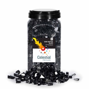 Fire Glass: 1/2-inch Thick Dark Matter Black, Tempered & Reflective, 10 lb. Jar, for Gas Fire Pits, Fireplaces, Resin Geode Art