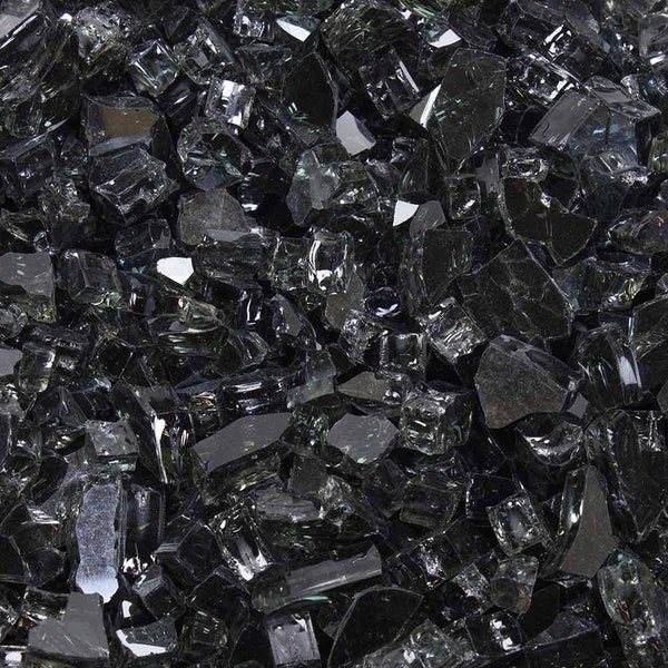 Fire Glass: 1/4-inch Thick Dark Matter Black, Tempered & Reflective, 10 lb. Jar, for Gas Fire Pits, Fireplaces, Resin Geode Art