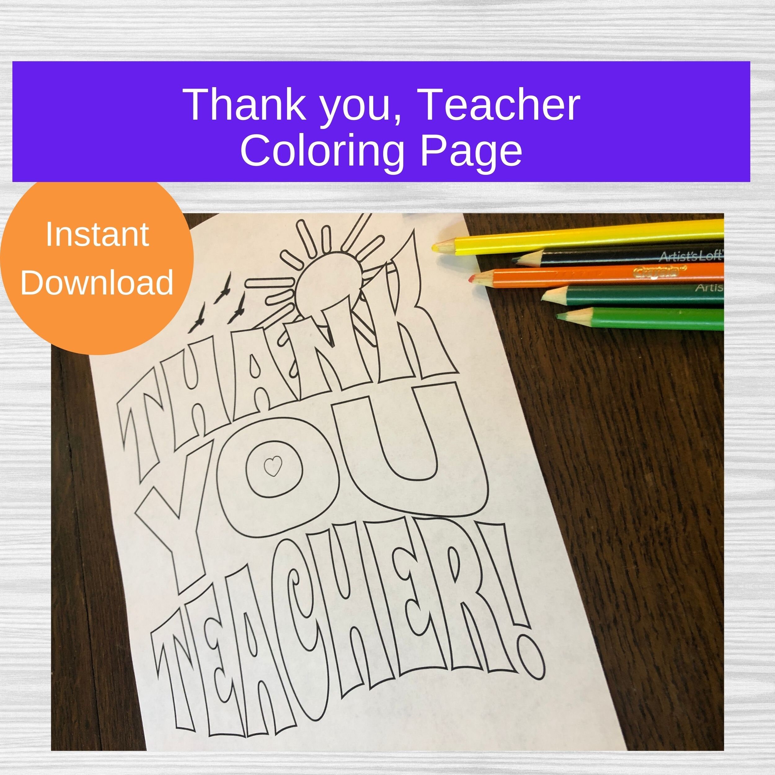 Teacher Thank You Coloring Page Printable Coloring Page for - Etsy UK