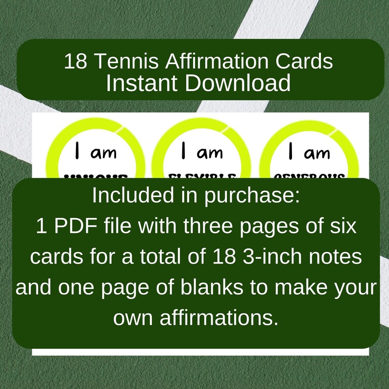 Tennis Affirmation Cards Printable Notes Tennis Players Sports - Etsy