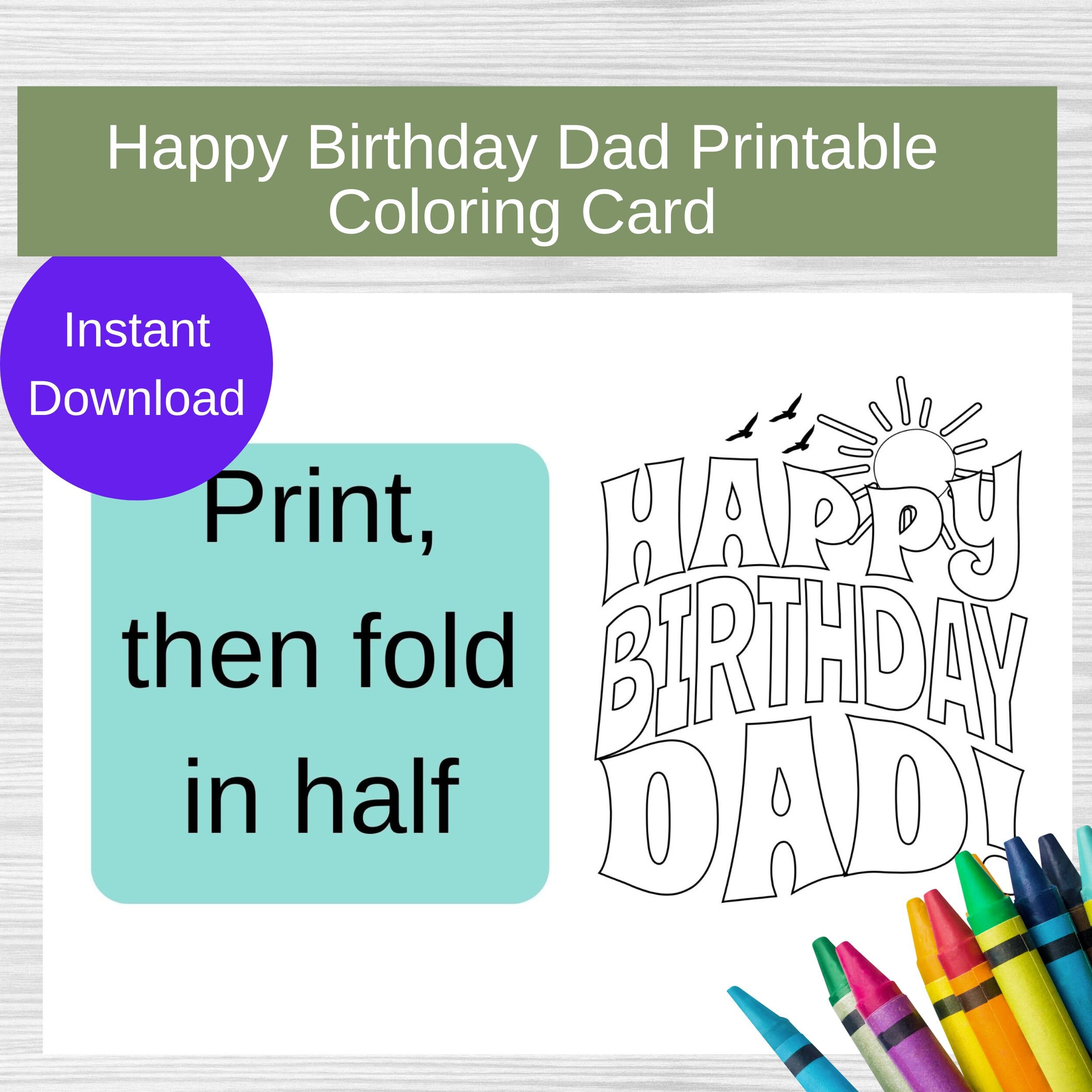 Happy Birthday Card for Dad From Kids Printable Coloring Card - Etsy