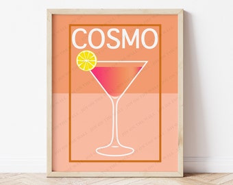 Cosmo Cocktail Printable Wall Art, Bar Cart Wall Art, Gallery Wall Art, Cocktail Digital Download, Trendy Digital Prints, Kitchen Decor