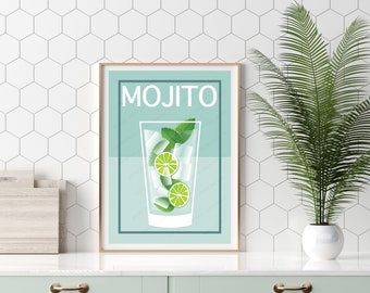 Mojito Cocktail Printable Wall Art, Bar Cart Wall Art, Gallery Wall Art, Cocktail Digital Download, Kitchen Decor, A5 A4 A3 A2