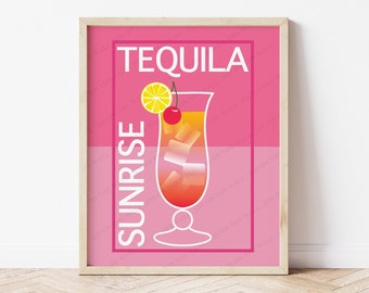 Tequila Sunrise Cocktail Printable Art, Bar Cart Wall Art, Gallery Wall Art, Cocktail Digital Download, Trendy Digital Prints, Kitchen Decor