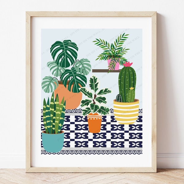 Planta botánica Geo Tile Plants Art Print Digital Download, Botanical Wall Art, House Plants Print, Gallery Wall Art, Plant Art, Boho