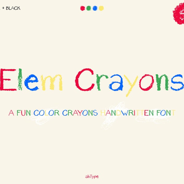 Elem Crayons Font - Elementary Font, School Font, Crayons Font, Color Font, Black Font, Handwriting Font, Textured Font, Fun Font, OTF Font