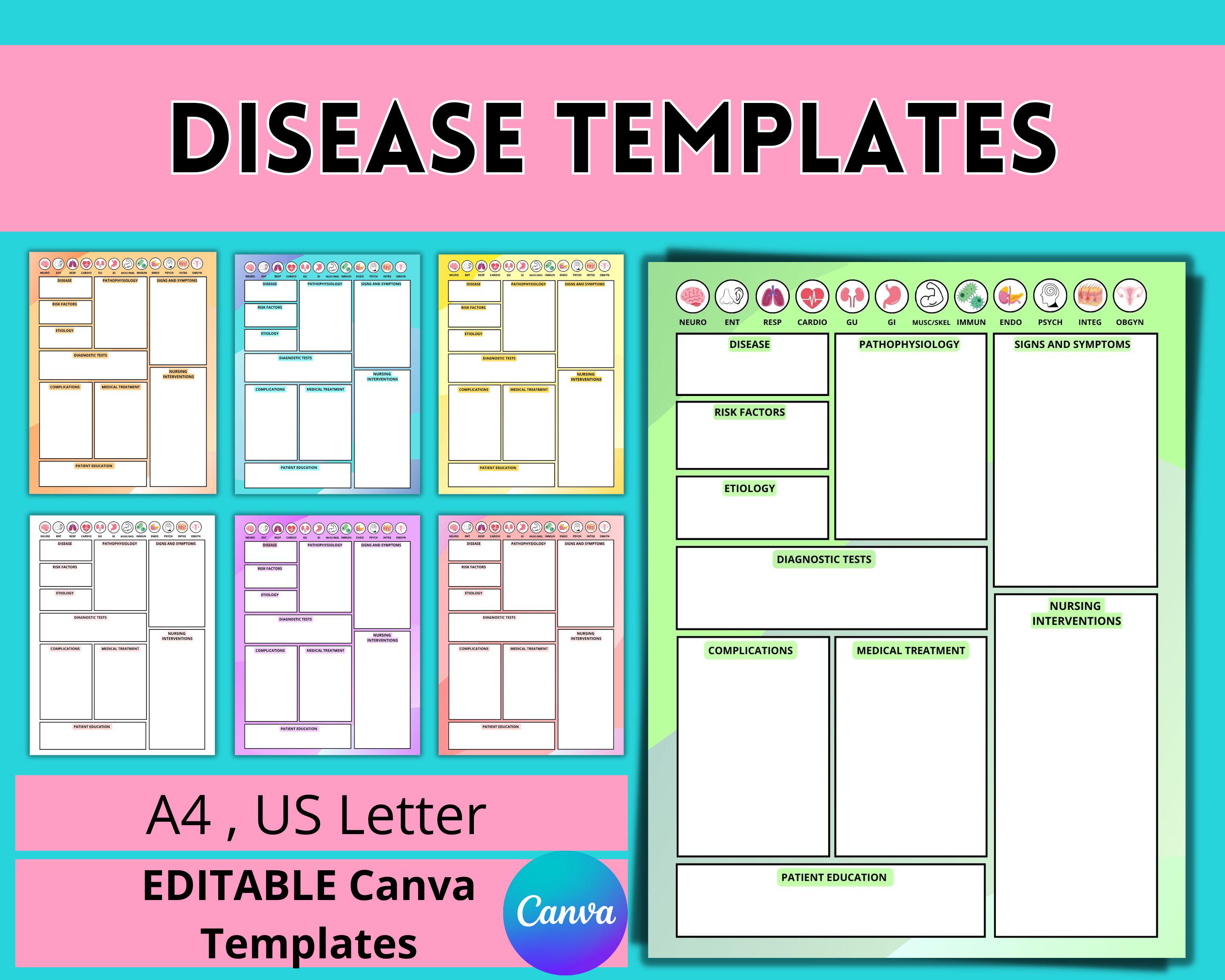Pathophysiology Lettering Disease & Pathophysiology Template: Nursing School Study Note Templates ...