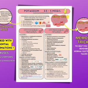 Electrolyte Imbalances Study Guide: Nursing School Notes (PDF Digital ...