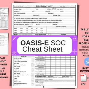 OASIS-E Cheat sheet, Start of Care Template, OASIS Home Health Nurse, Nurse Visit Cheatsheet, SOC