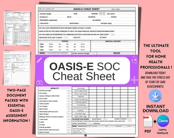 OASIS-E Cheat sheet, Start of Care Template, OASIS Home Health Nurse, Nurse Visit Cheatsheet, SOC