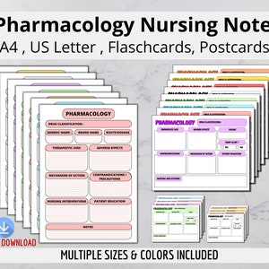 Modello di note di farmacologia stampabile BUNDLE / Modello di farmaci / Modelli di studio per studenti infermieri / Schede didattiche sui farmaci / Mappa di farmacologia