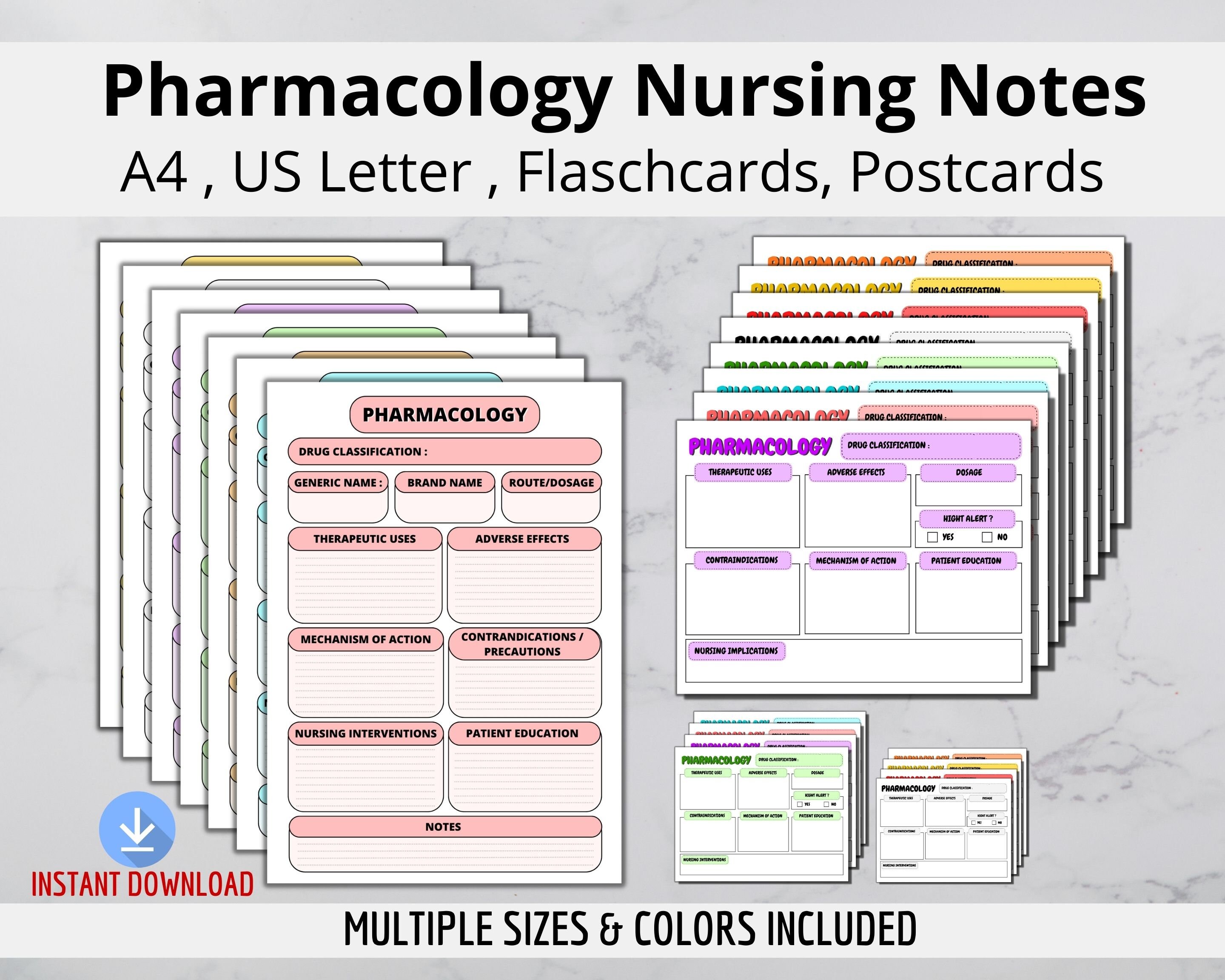 Printable Pharmacology Notes Template BUNDLE | Drug Template | Student ...