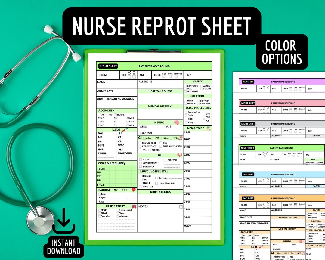 Printable Nursing Report Sheet Day and Night Shift Single Patient Printable Nursing Report Sheet Day and Night Shift Single Patient