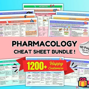 Pharmacology Cheat Sheet Bundle, Nursing Notes Study Guide | 120+ Drug Classes | Cardiac, Psych, Immune, Endocrine Medications, & MUCH MORE