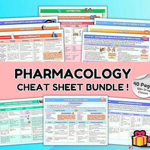 Pacchetto di promemoria di farmacologia, guida allo studio di appunti di infermieristica / Oltre 120 classi di farmaci / Farmaci cardiaci, psichiatrici, immunitari, endocrini e MOLTO ALTRO