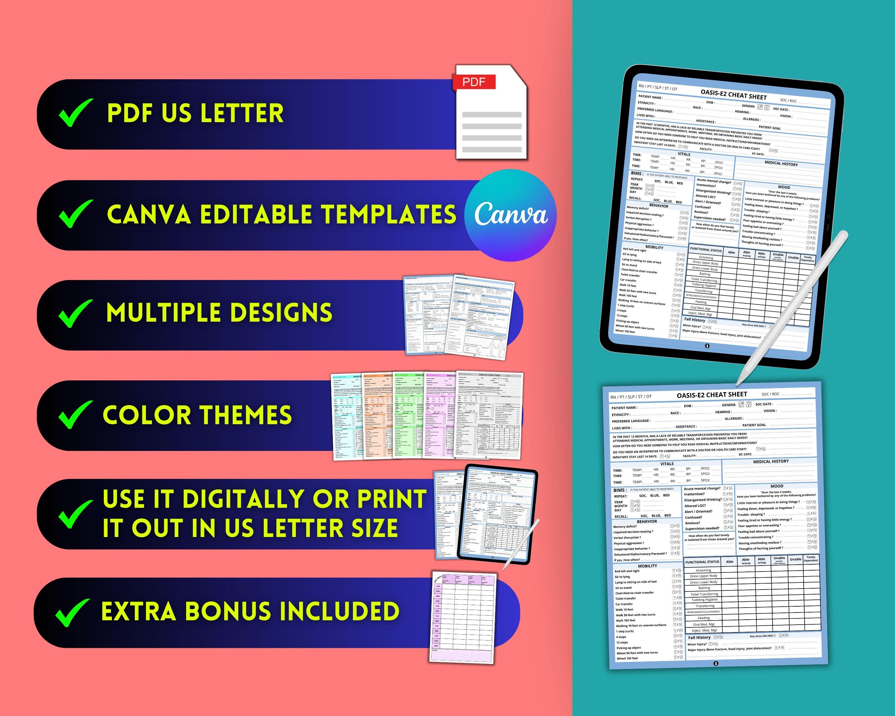 OASIS E Cheat Sheet | Home Health Nurse Start of Care SOC Templates - Etsy