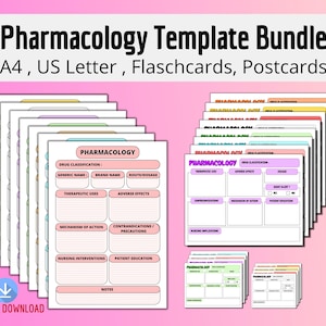 Pharmacology Study Template Bundle, Fillable Note Sheets for Nursing Students, Pharma Template Chart
