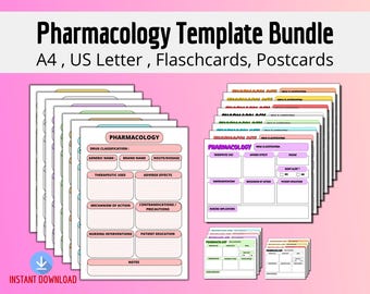 Pharmacology Study Template Bundle, Fillable Note Sheets for Nursing Students, Pharma Template Chart