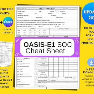 OASIS-E Cheat sheet, Start of Care Template, OASIS Home Health Nurse, Nurse Visit Cheatsheet, SOC