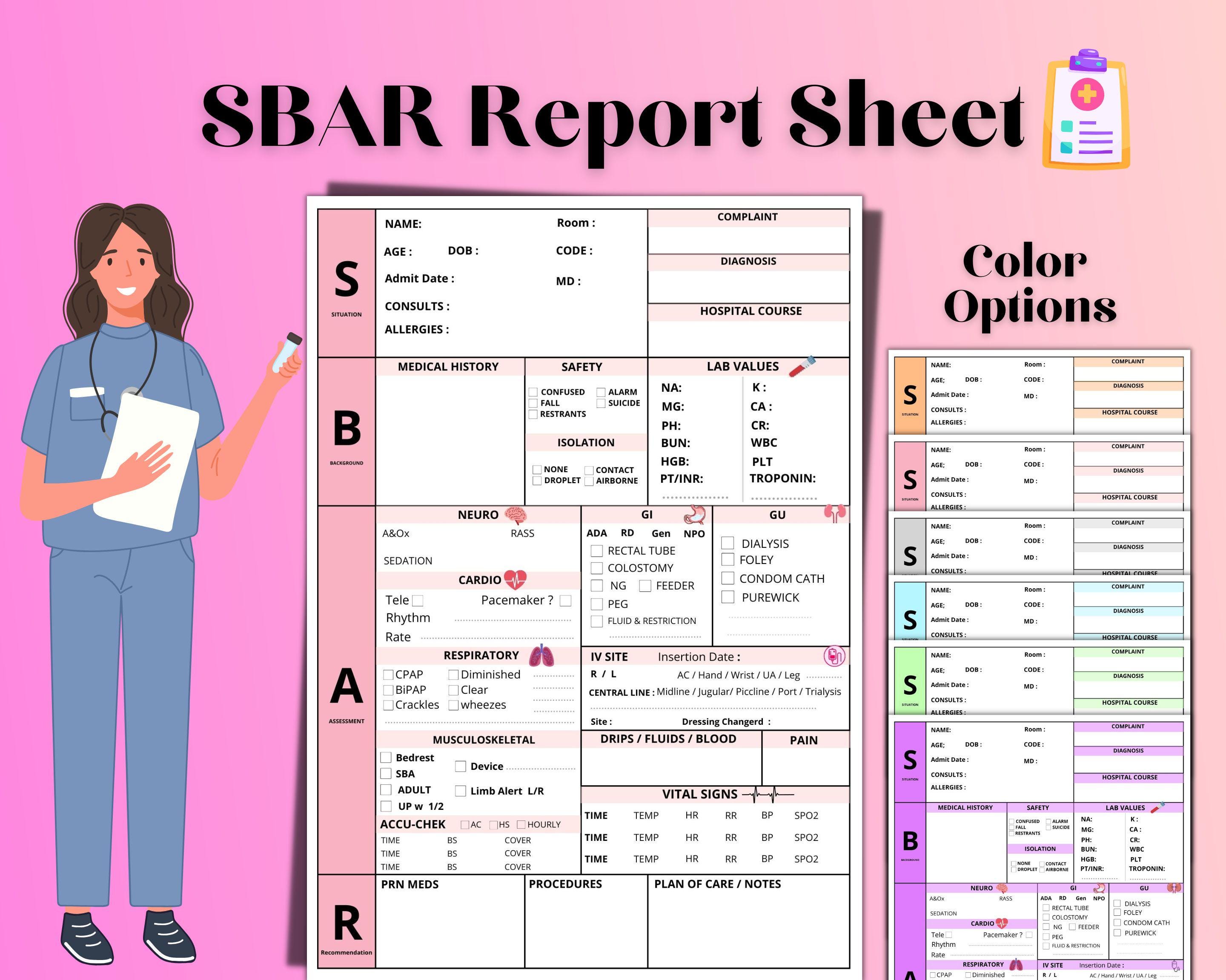 SBAR Nursing Report Sheet: Printable & Editable Template (digital ...