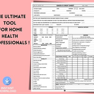 OASIS-E Cheat Sheet, Start of Care Template, OASIS Home Health Nurse ...