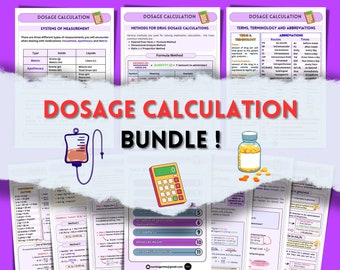 Medication Dosage Calculation BUNDLE, Nursing School Study Guide, Nursing Dosage Calculations, Nursing Cheat Sheets, Pharmacology, NCLEX