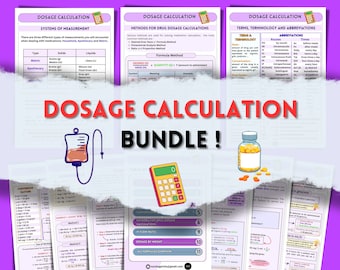 Nursing Dosage Calculation Study Guide BUNDLE: Pharmacology Med Math Cheat Sheets, NCEX