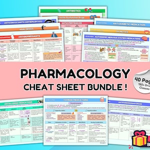 薬理学チートシートバンドル、看護ノート学習ガイド | 120種類以上の薬物クラス | 心臓、精神、免疫、内分泌薬など
