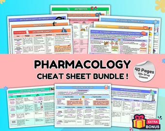 Pharmacology Cheat Sheet Bundle, Nursing Notes Study Guide | 120+ Drug Classes | Cardiac, Psych, Immune, Endocrine Medications, & MUCH MORE