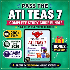 ATI TEAS 7 Complete Study Guide Bundle 2026 | 200+ Pages | Science, Math, Reading, English & Practice Questions | Comprehensive Predictor