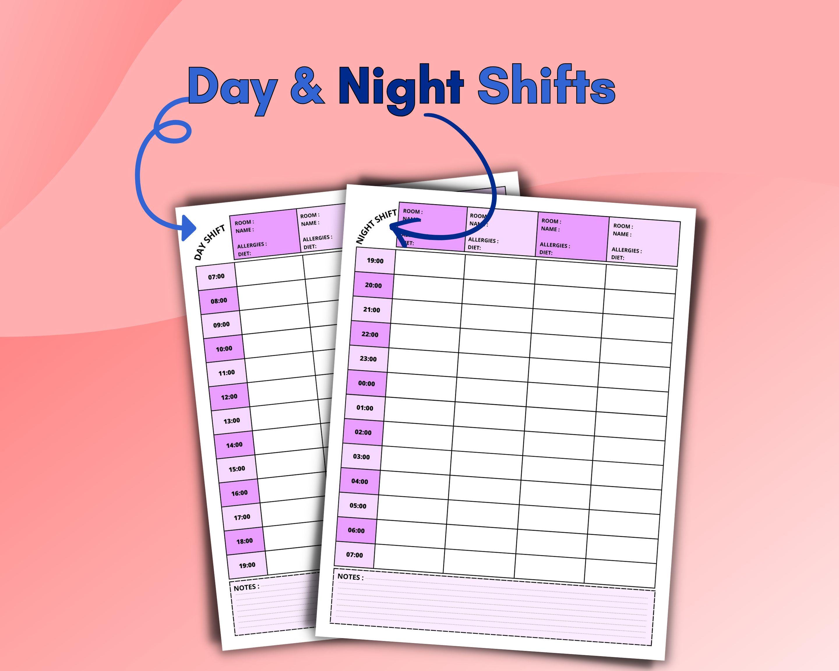 Editable Nursing Shift Planner: Hourly Schedule for 4 Patients, A4, US ...