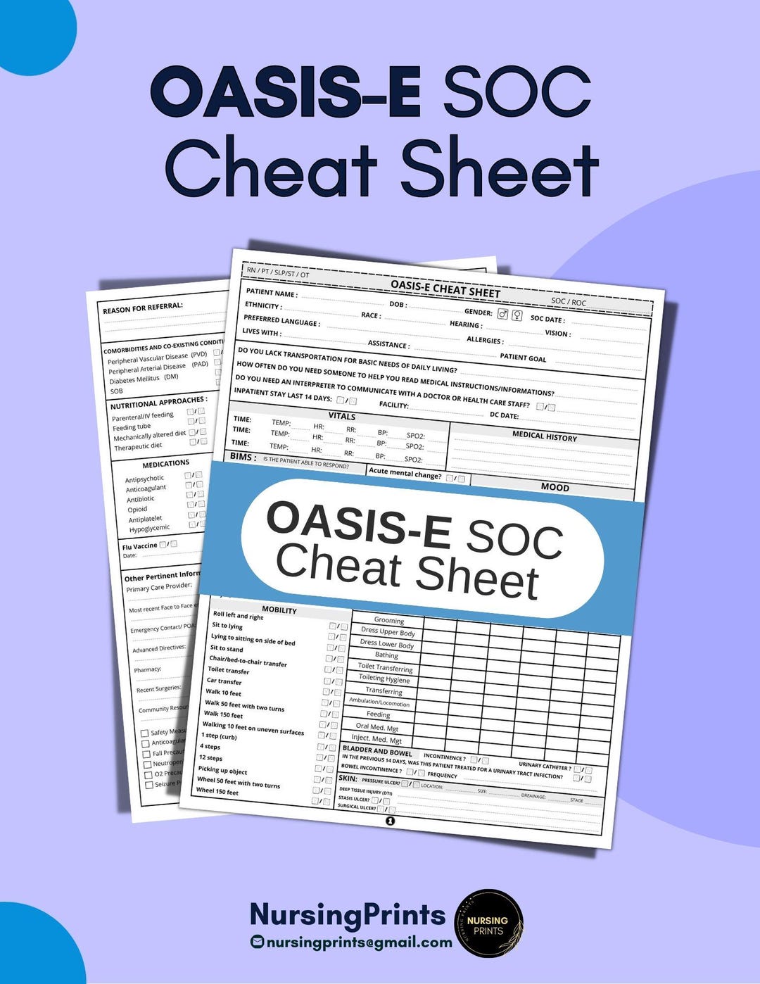 OASIS E Cheat Sheets | Home Health Nurse Start of Care SOC Templates - Etsy