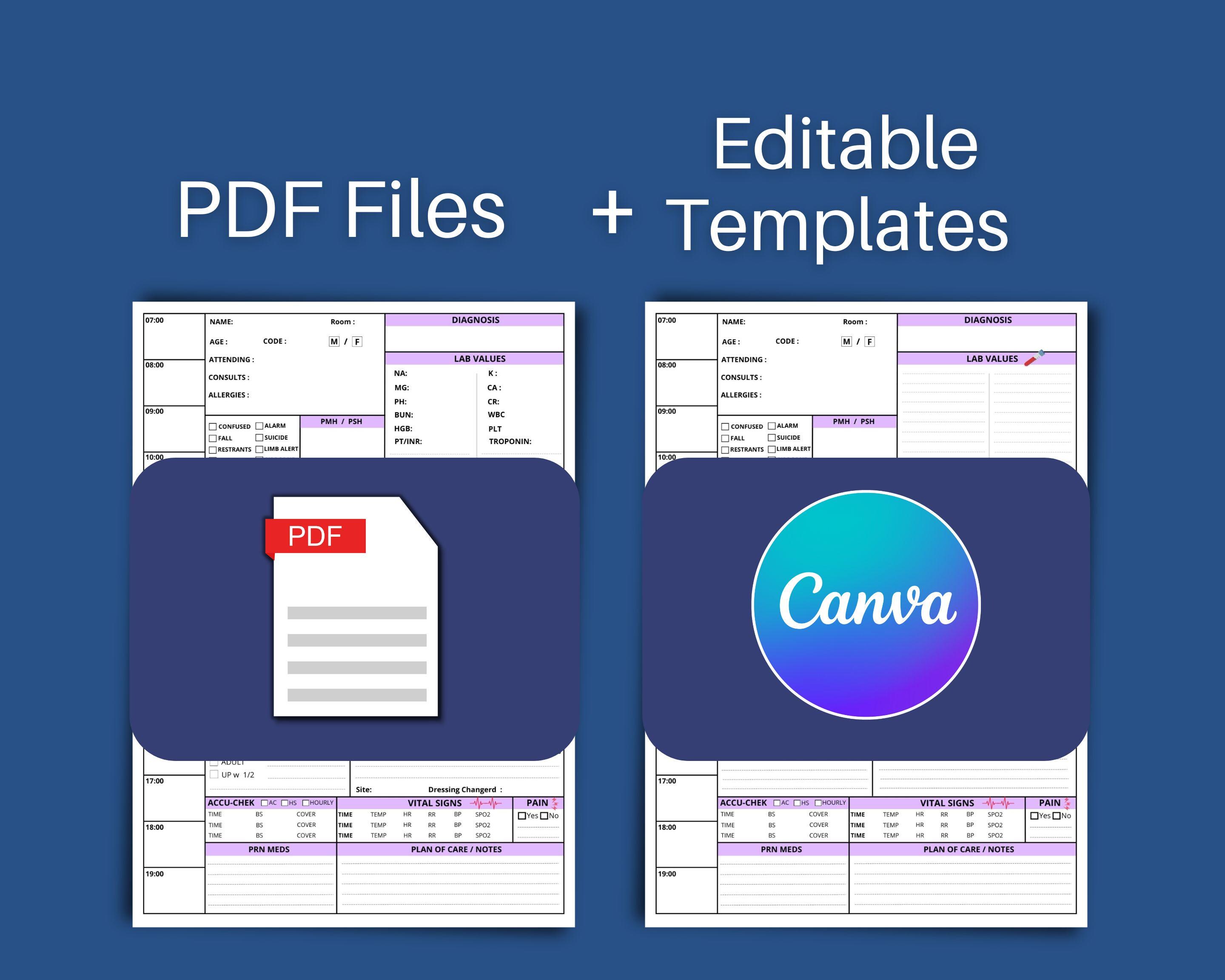 Editable ICU Nurse Report Sheet With Hourly Rounding (PDF & Canva