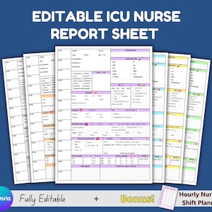 Editable ICU Nurse Report Sheet with Hourly Rounding (PDF & Canva Template)