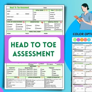 Head-To-Toe Nursing Assessment Template, Health Assessment Checklist, A4 & Letter sizes